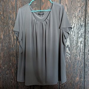 Liz Claiborne Gray Scoop Neck Pleated Short Sleeve Blouse